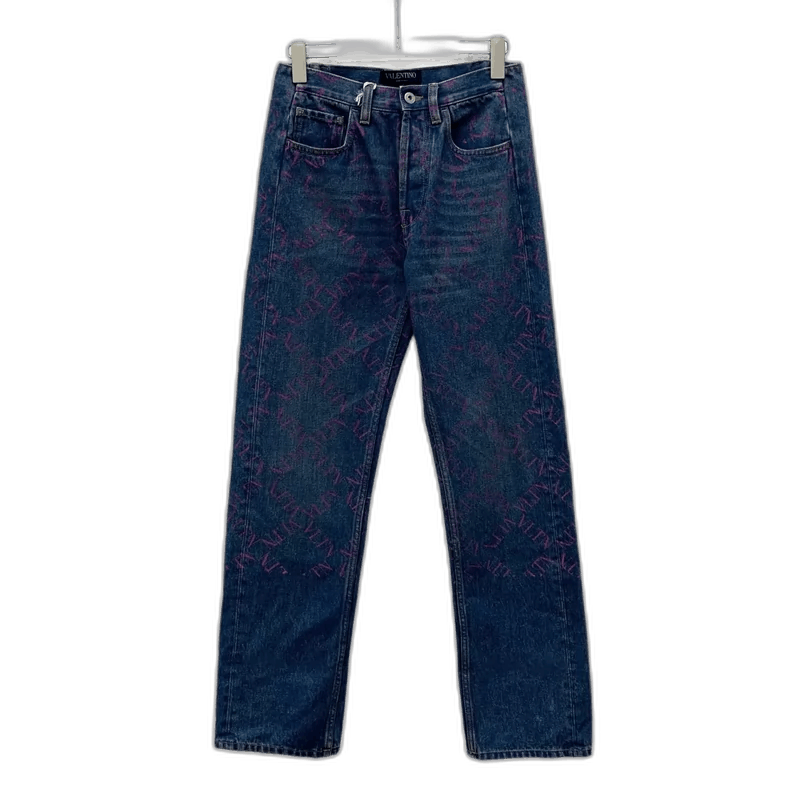 Valentino Valentino Blue Logo Print Casual Denim Pants Size 27" / US 4 / IT 40 - 1 Thumbnail