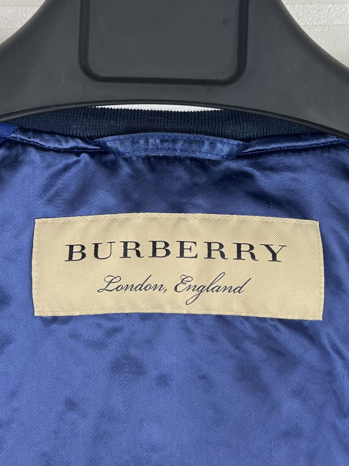Burberry BURBERRY Bomber Jacket Lidington Nylon Satin Navy Men's Size US XL / EU 56 / 4 - 9 Thumbnail
