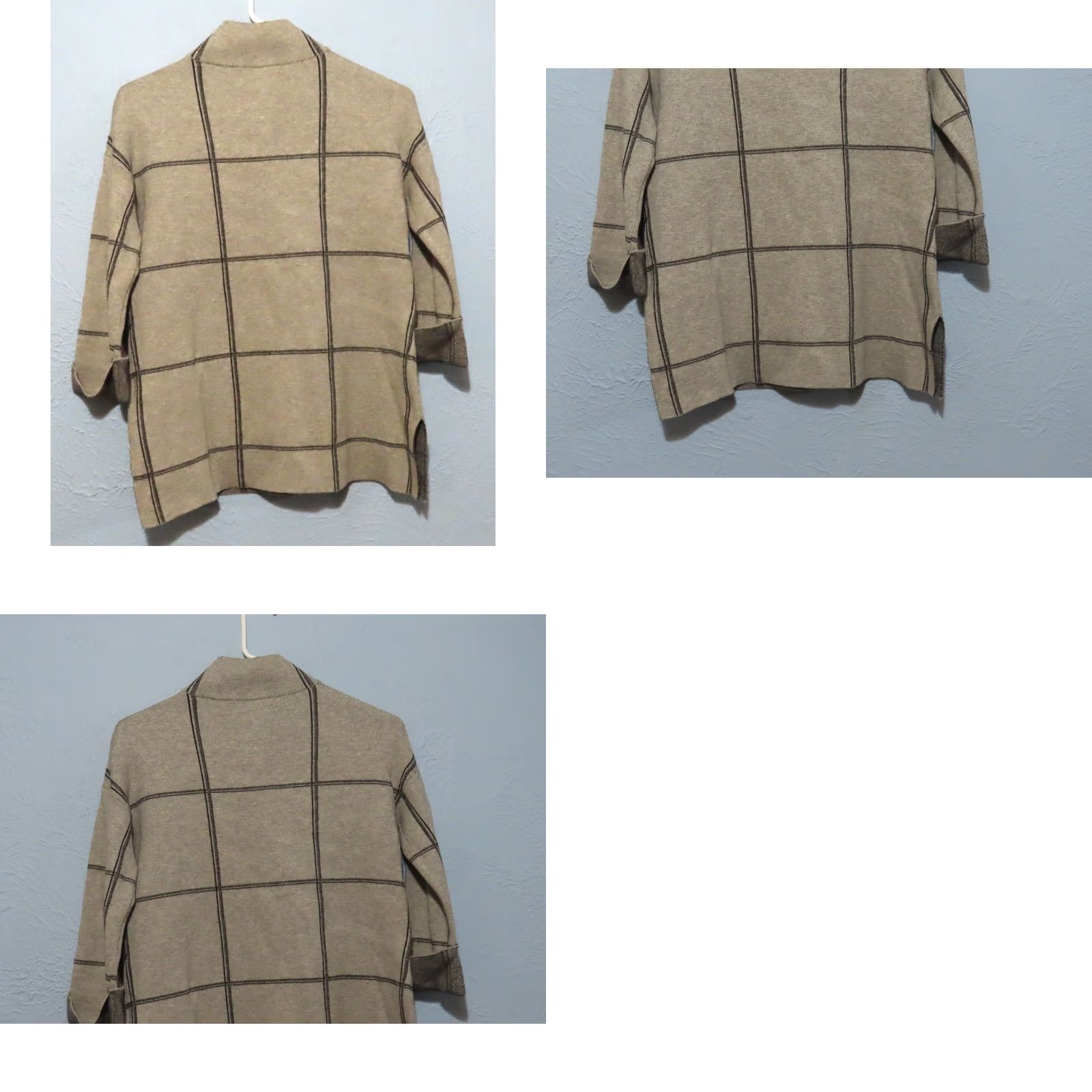 Vintage Tahari Sweater Womens XS Gray Women Mock Turtleneck Black Lines and Upturned Cuffs Size XS / US 0-2 / IT 36-38 - 8 Thumbnail