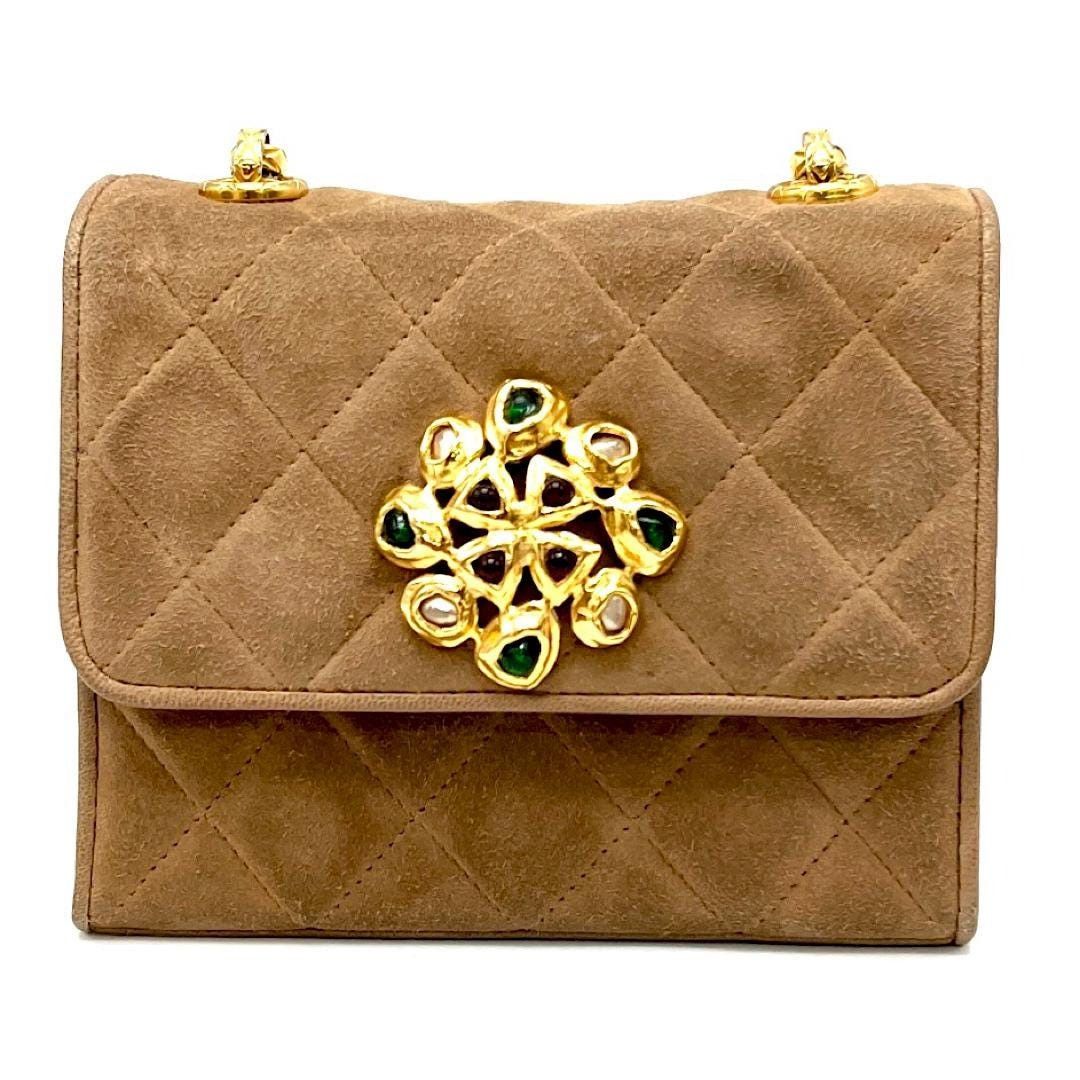 Chanel Vintage CHANEL beige brown genuine suede chain bag, gripoix Size ONE SIZE - 3 Thumbnail