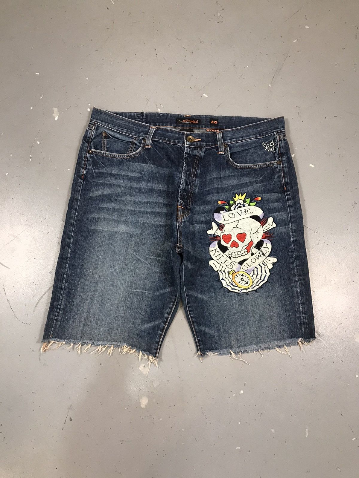 Ed Hardy × Vintage Vintage Ed hardy crazy skull embroidered denim Size US 40 / EU 56 - 1 Thumbnail