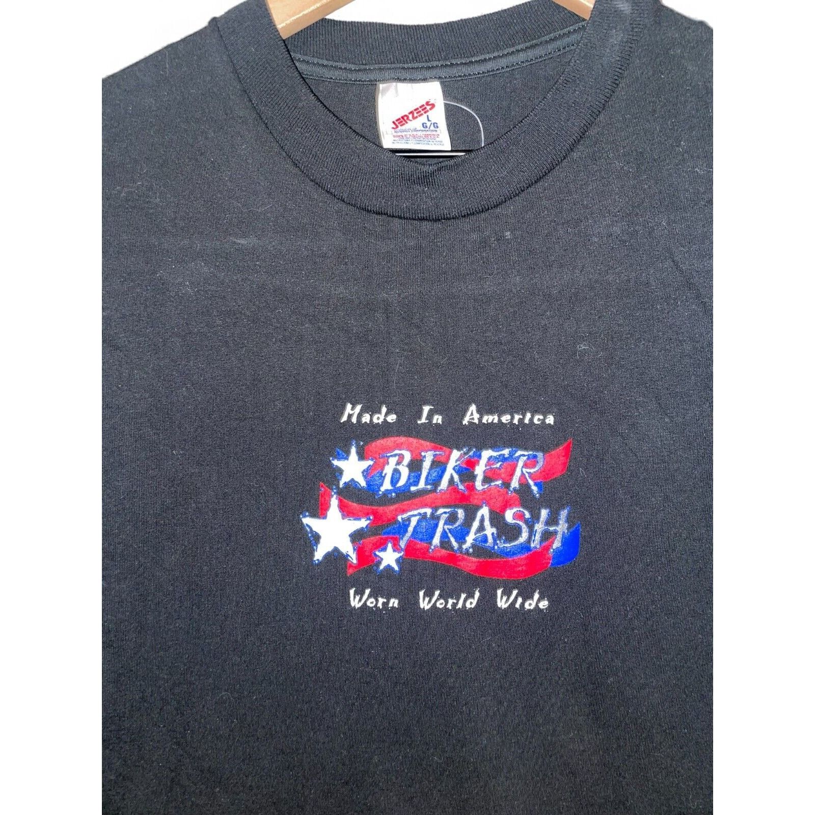 Jerzees × Vintage Bike Trash Shirt Worn World Wide Made In America L Black Tee Size US L / EU 52-54 / 3 - 2 Thumbnail
