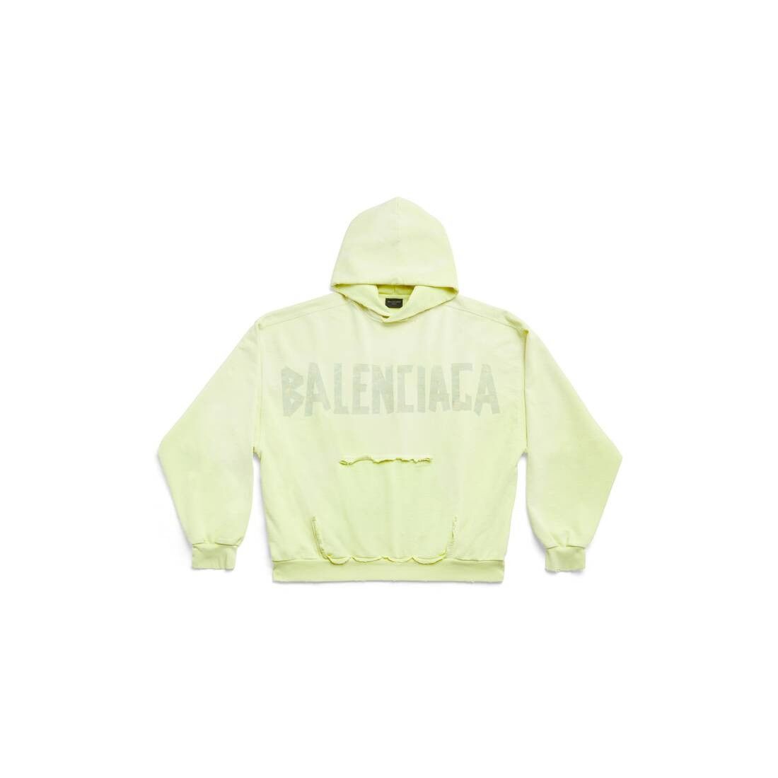 Balenciaga o1tr1nto1225 Tape Type Ripped Pocket Hoodie in Fluo Yellow Size US XL / EU 56 / 4 - 1 Thumbnail