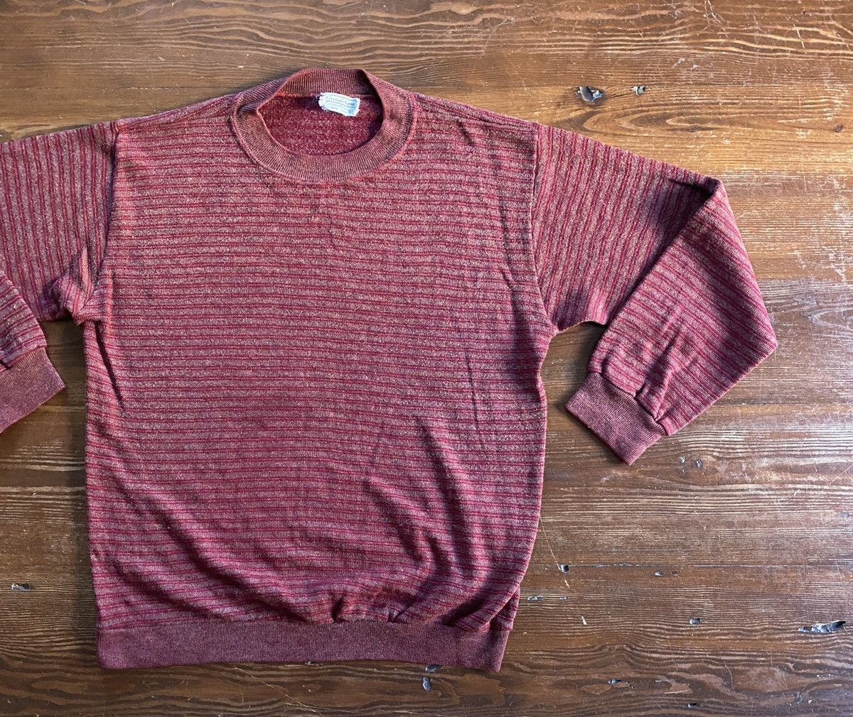 Vintage Vintage 60’s Creslon & Rayon Maroon Striped Knit Sweater Size US M / EU 48-50 / 2 - 1 Thumbnail