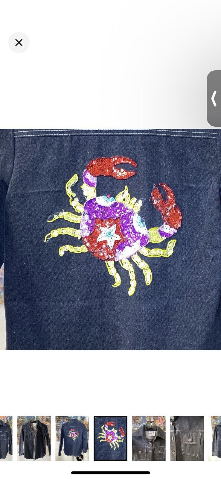 Other RARE! 70s RONCELLI Denim Jean Cancer Sequins Crab Jacket XS Size S / US 4 / IT 40 - 2 Thumbnail