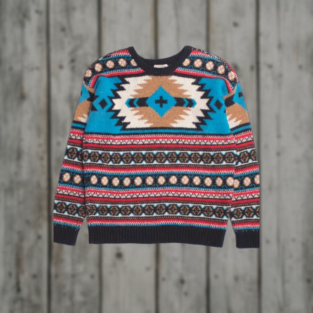 Forever 21 VINTAGE 80s Southwest Pattern Sweater Forever 21 Small Red Aztec Print Size S / US 4 / IT 40 - 1 Thumbnail