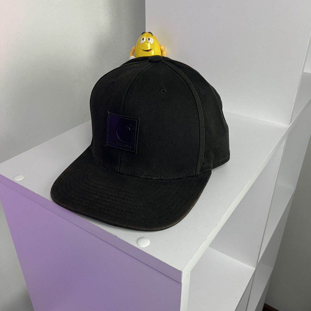 Carhartt × Vintage 🌑Faded🌑 Carhartt 6 Panel Black Leather Logo Cap Size ONE SIZE - 3 Thumbnail