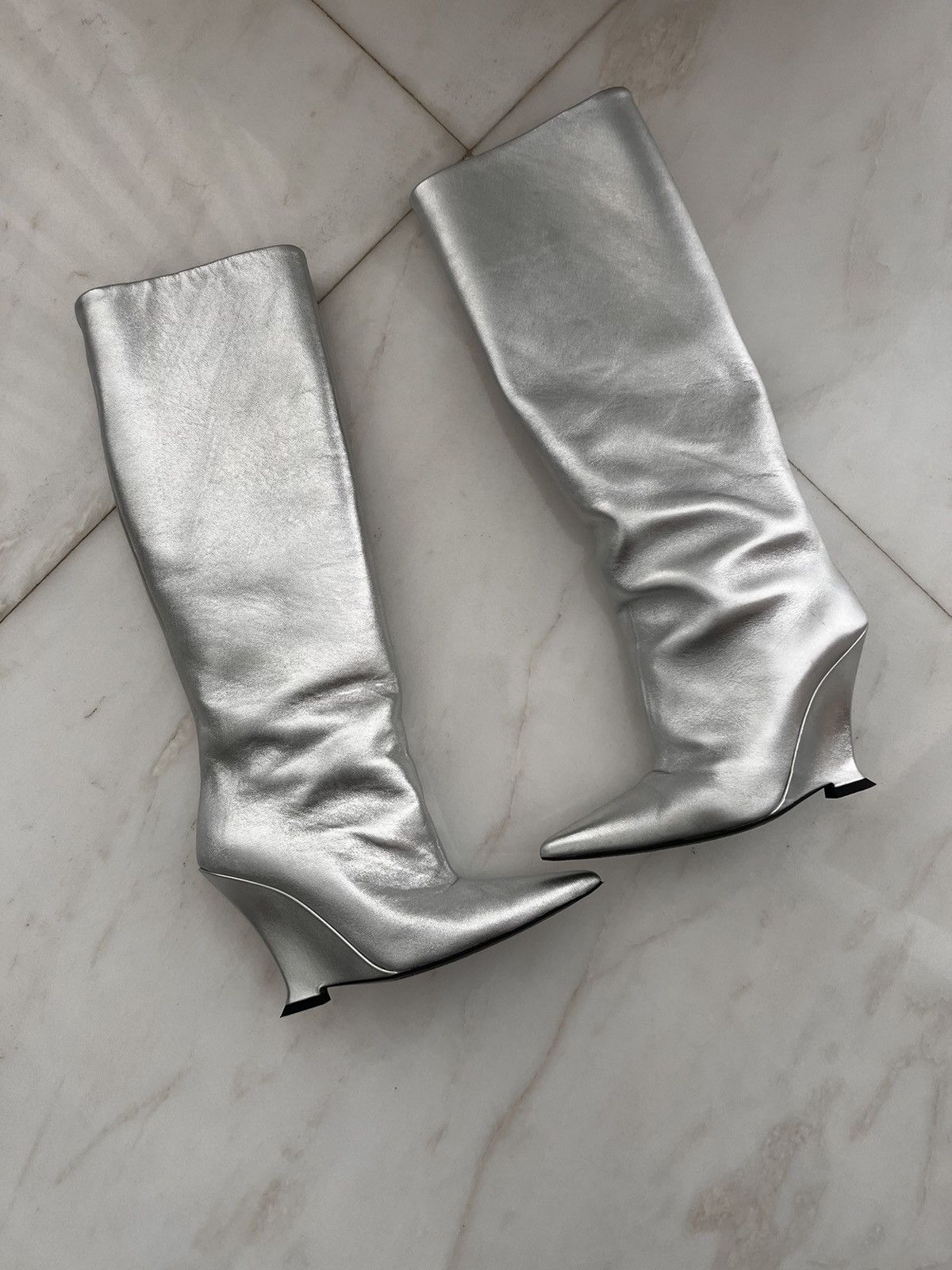 Japanese Brand Knee high wedge silver boots Size US 6.5 / IT 36.5 - 1 Thumbnail
