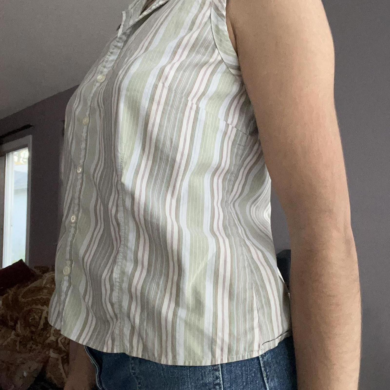 Old Navy Sleeveless collared white and green striped blouse Size S / US 4 / IT 40 - 4 Thumbnail