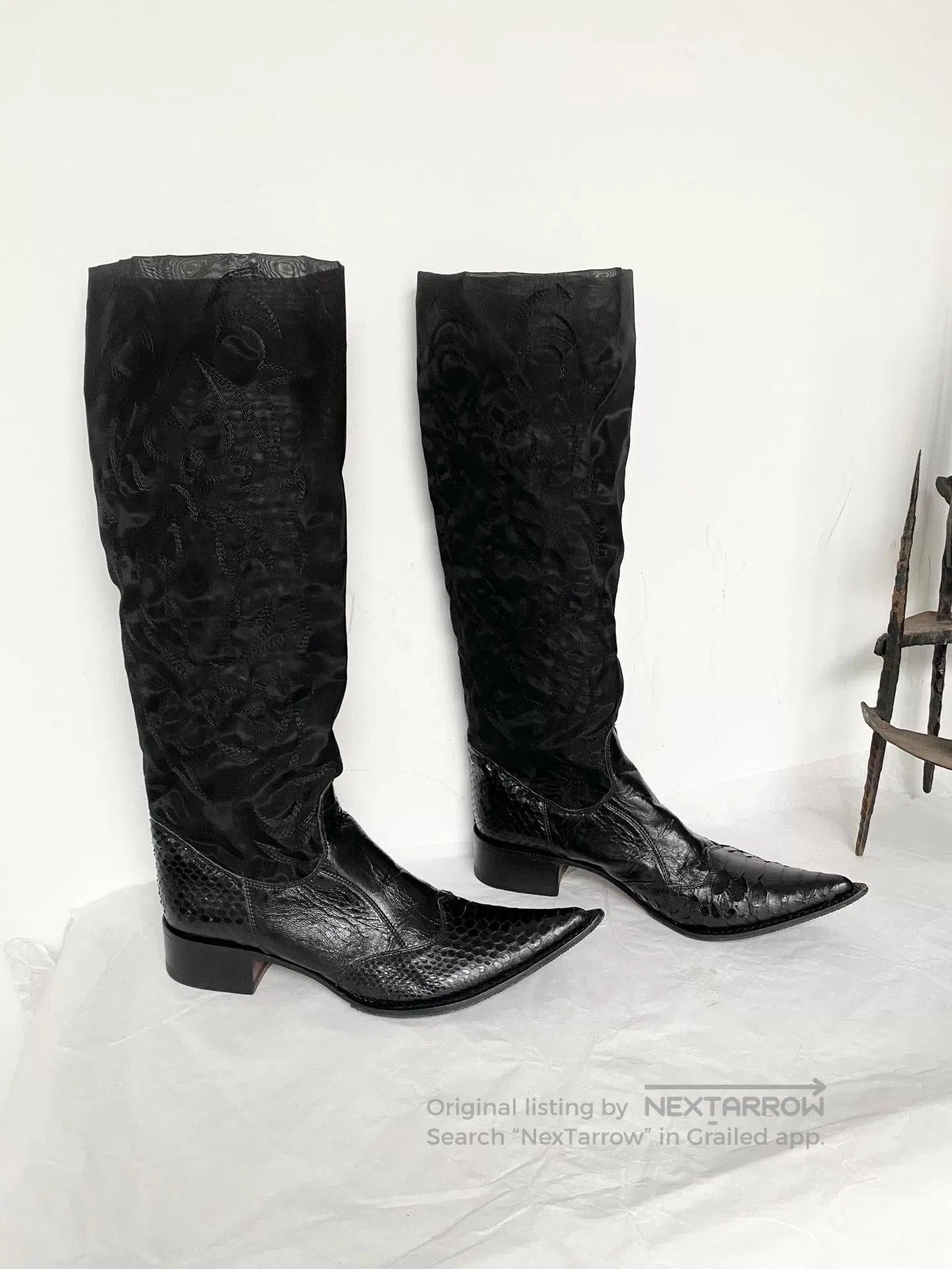 Gianni Barbato Gianni Barbato Pointed Toe Embroidered Leather Boots. Size US 5.5 / IT 35.5 - 3 Thumbnail