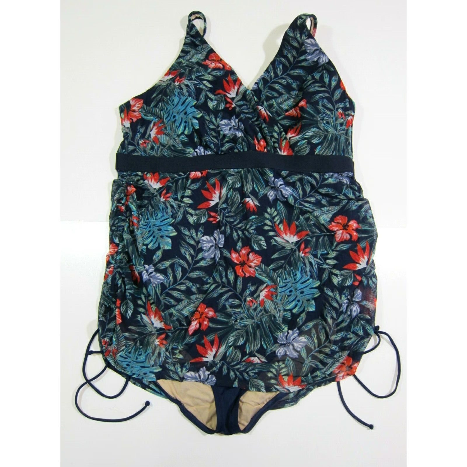 Vintage NWT Cacique Blue Green Floral Lightly Lined One Piece Swimsuit Dress Women 24 Size 4XL / US 24-26 - 5 Thumbnail
