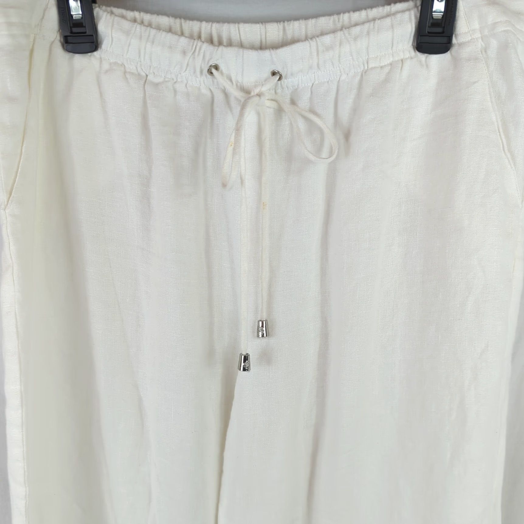 Vince Camuto Vince Camuto Womens Linen Wide Leg Pants White L Elastic Waist Pockets Casual Summer Beach Bohemian 31in Inseam Regular Rise 12” Size Type Regular Size 36" / US 14 / IT 50 - 2 Thumbnail