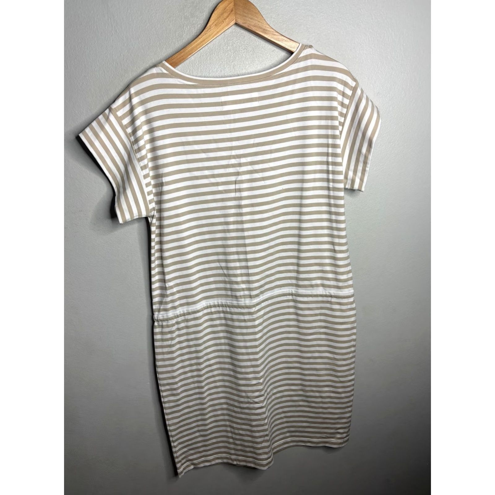 Vintage Lafayette 148 Womens Medium Beige White Stripe Shirt Dress Size M / US 6-8 / IT 42-44 - 4 Thumbnail