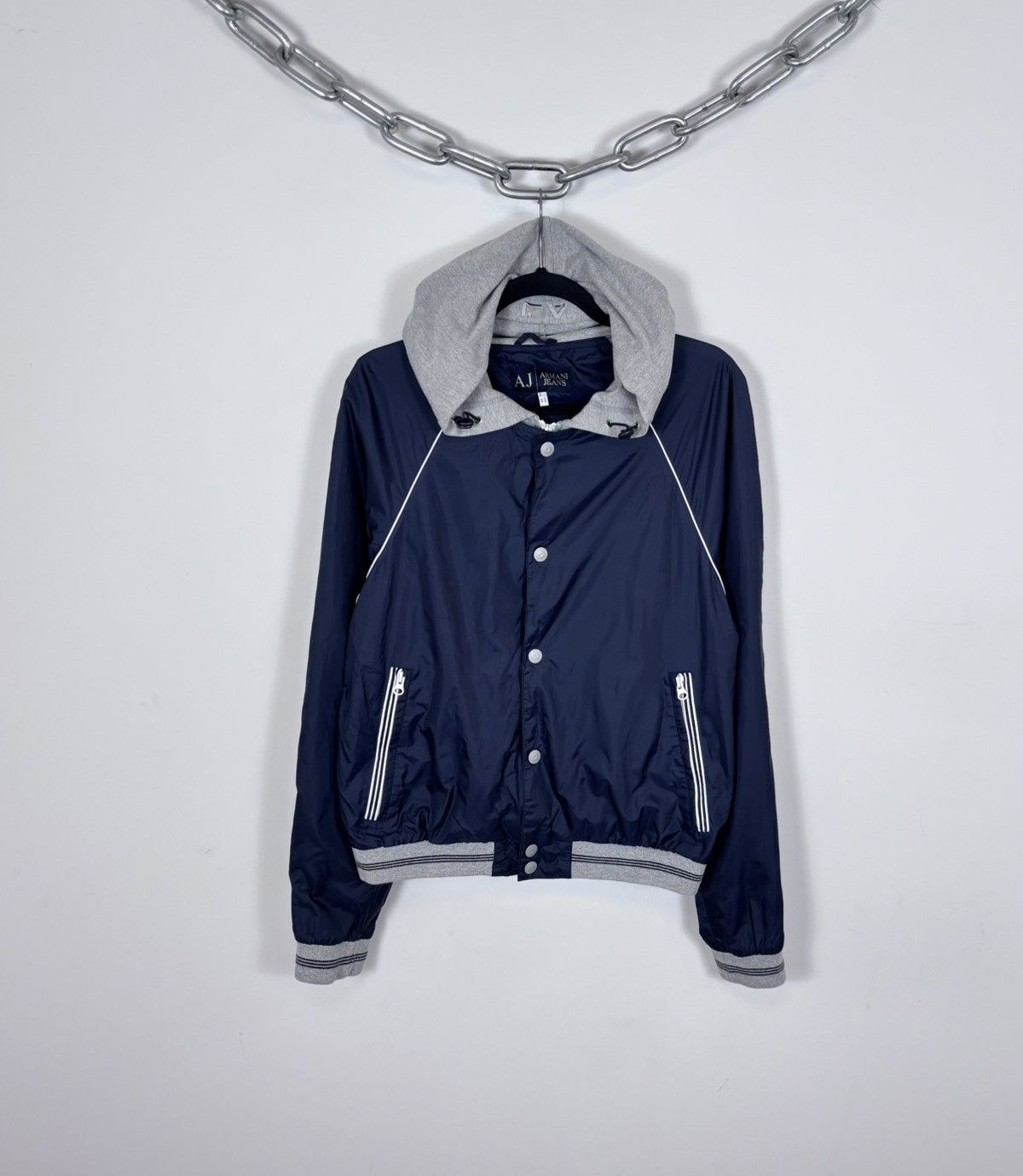 Armani Armani Jeans Men’s Hooded Bomber Jacket Navy Blue/Grey Size US L / EU 52-54 / 3 - 1 Thumbnail