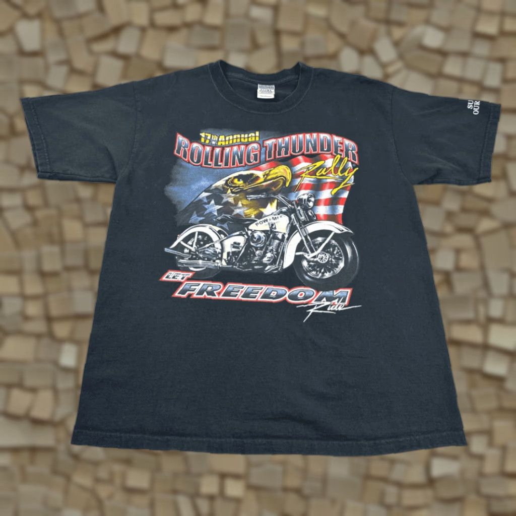Gildan VINTAGE Rolling Thunder Rally Motorcycle Shirt Adult LARGE Black 2004 Y2K Biker Gildan T-Shirt Men XS- XL Size US L / EU 52-54 / 3 - 1 Thumbnail