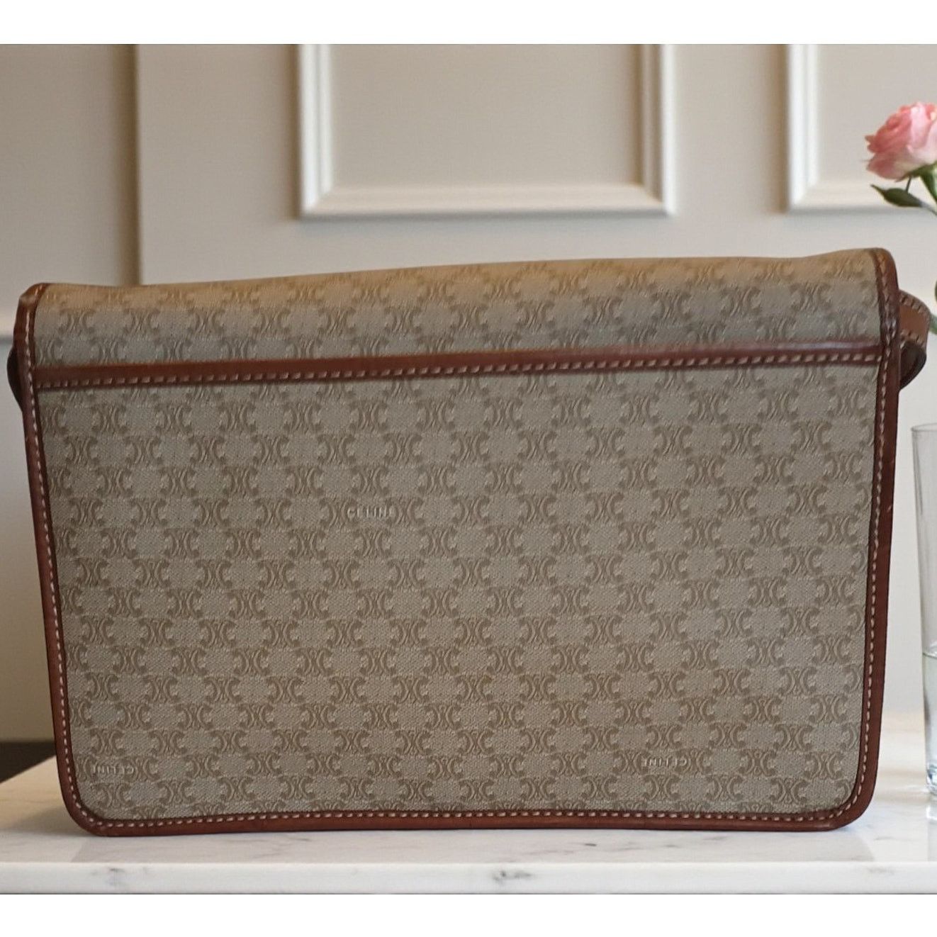 Celine Authentic Celine Triomphe Logo Macadam Beige Crossbody Bag Size ONE SIZE - 2 Thumbnail