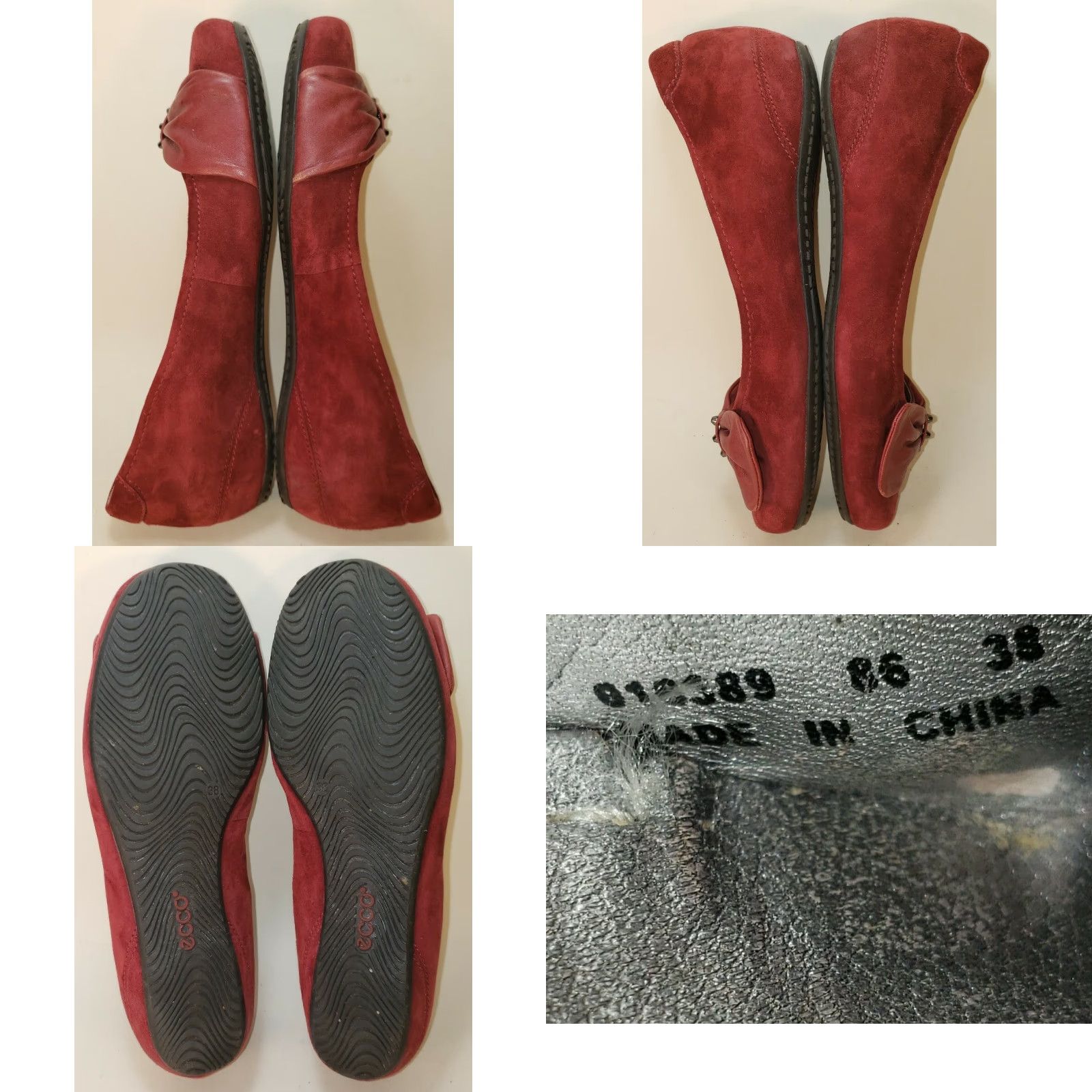 Ecco Ecco Bouillon Bow Red Suede Slip On Ballet Flats Womens 7.5 EU 38 Size US 8 / IT 38 - 8 Thumbnail