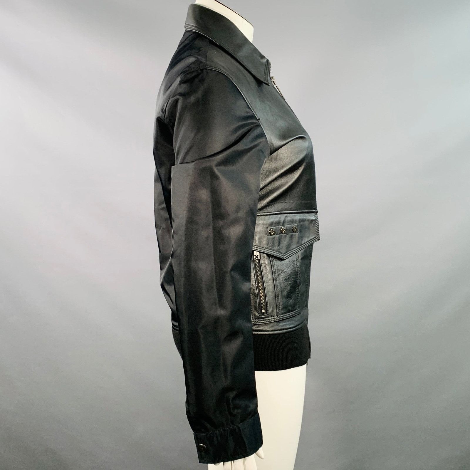 John Richmond Size XL Black Faux Leather Polyamide Zip Up Jacket Size XL / US 12-14 / IT 48-50 - 3 Thumbnail