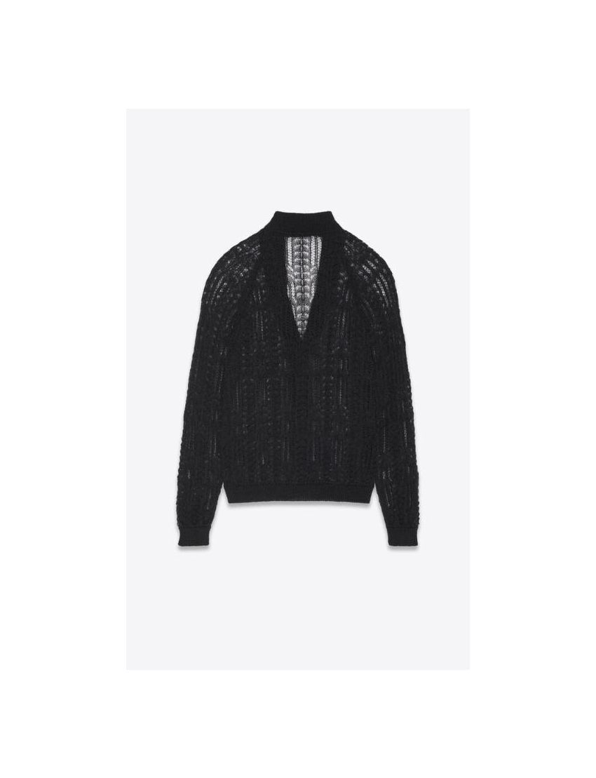 Saint Laurent Paris o1s1wg110925 708861 Semi-Sheer Cardigan in Lace Mohair Black Size US XS / EU 42 / 0 - 2 Thumbnail