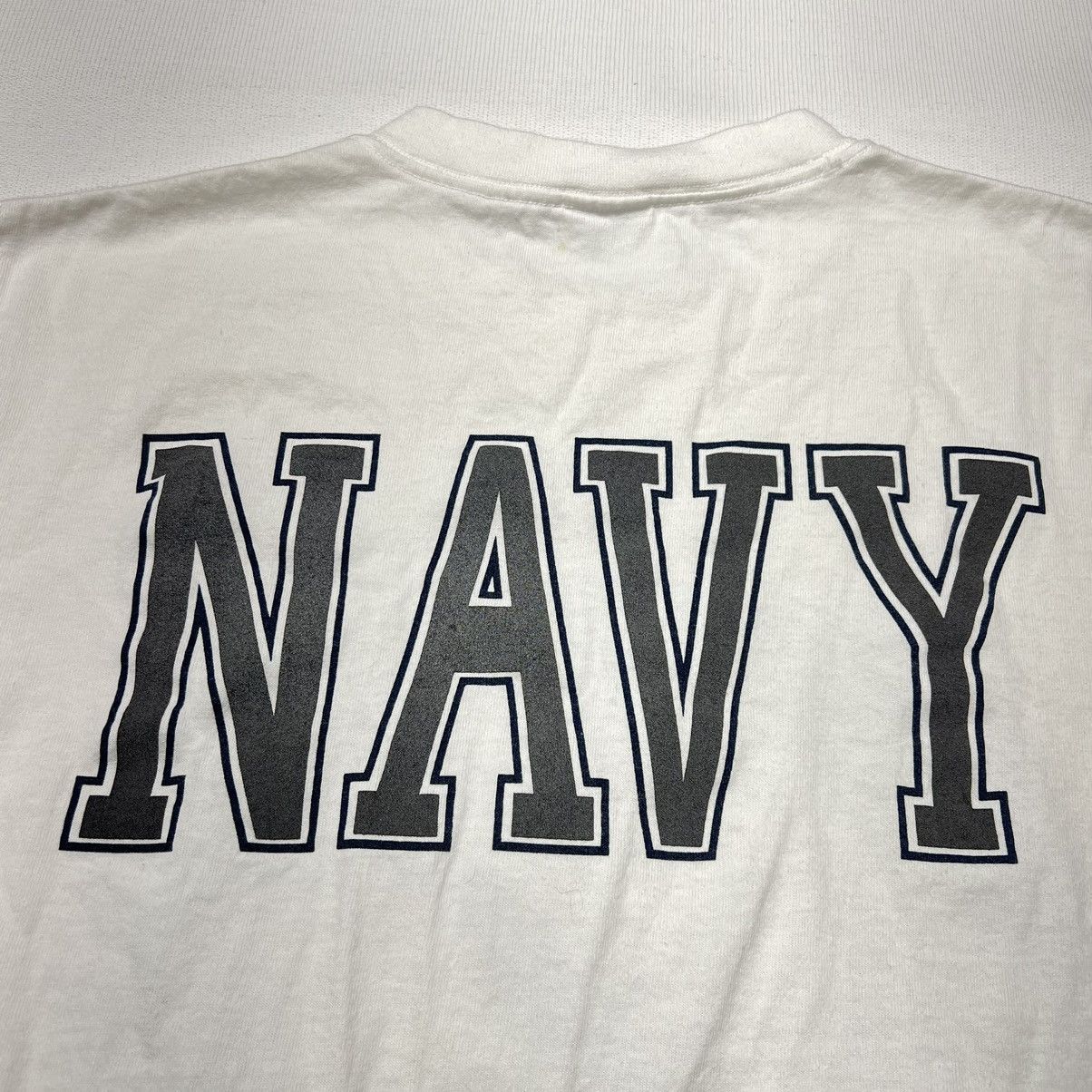 Vintage Navy Tee Shirt White Double Sided Reflective Logo Military Size US M / EU 48-50 / 2 - 13 Thumbnail