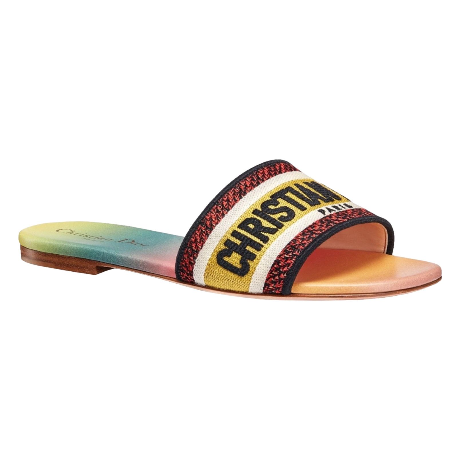 Dior Dway Rainbow Embroidered Logo Slide Flat Sandal 41.5 Size US 11.5 / IT 41.5 - 3 Thumbnail