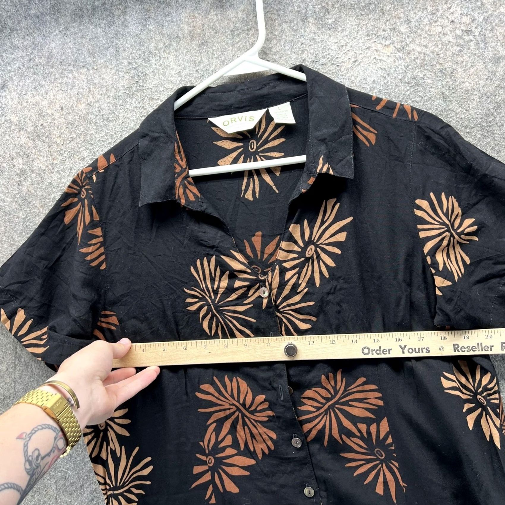 Orvis Orvis Shirt Dress Womens Large Black Floral Rayon Button Front Midi Dress Size L / US 10 / IT 46 - 7 Thumbnail