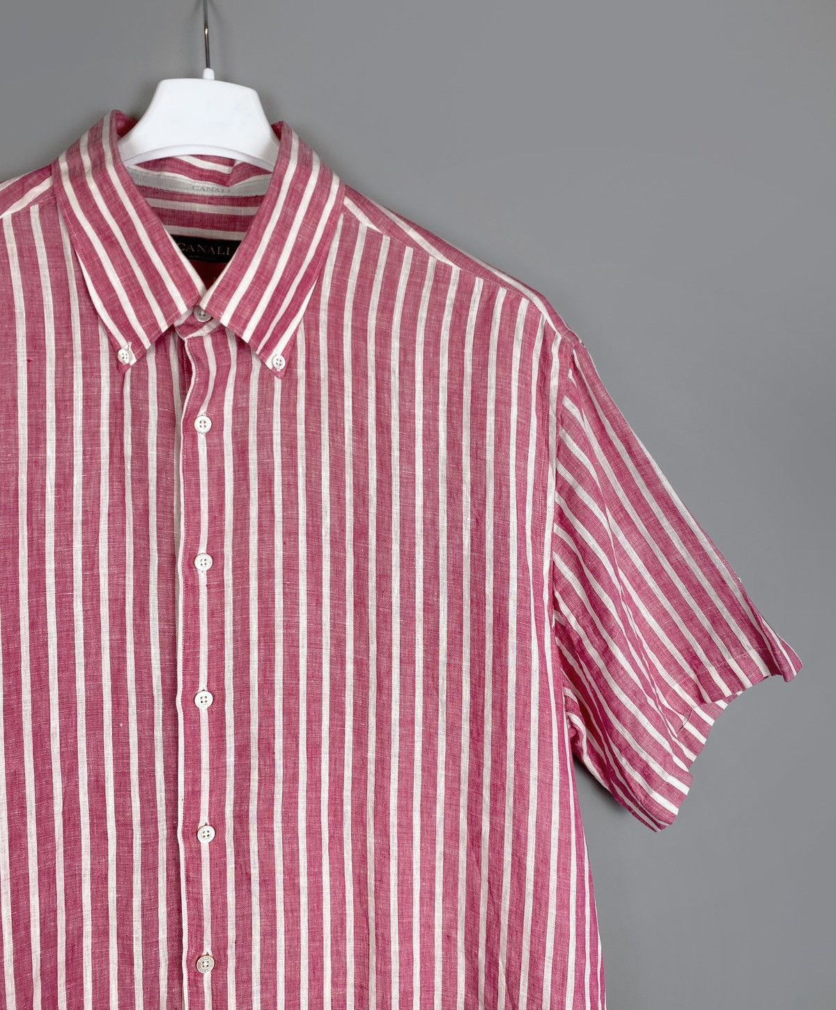 Canali Men's CANALI Linen Pink Striped Short Sleve Shirt Size 2XL Size US XXL / EU 58 / 5 - 3 Thumbnail