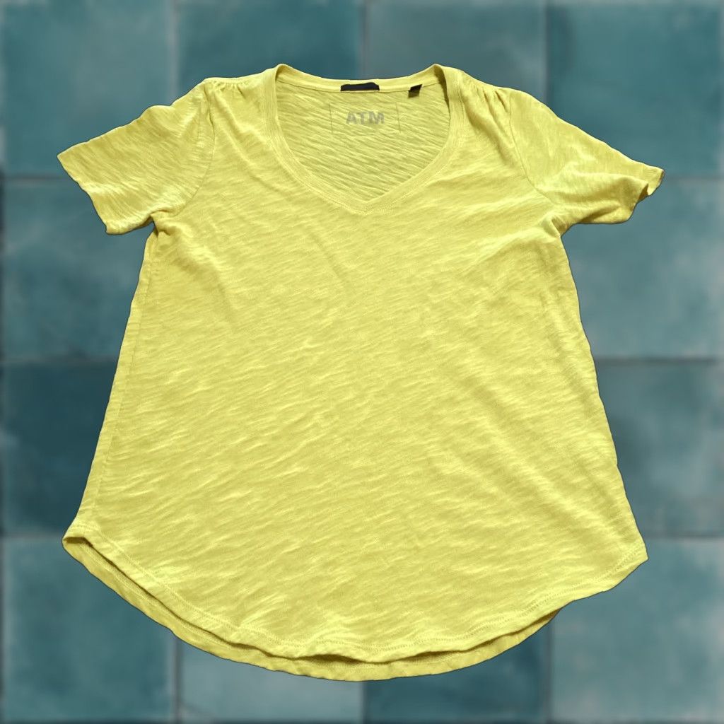 Vintage ATM Anthony Thomas Melillo T Shirt Women M Yellow Slub Jersey Cotton V Neck Top Size M / US 6-8 / IT 42-44 - 1 Thumbnail