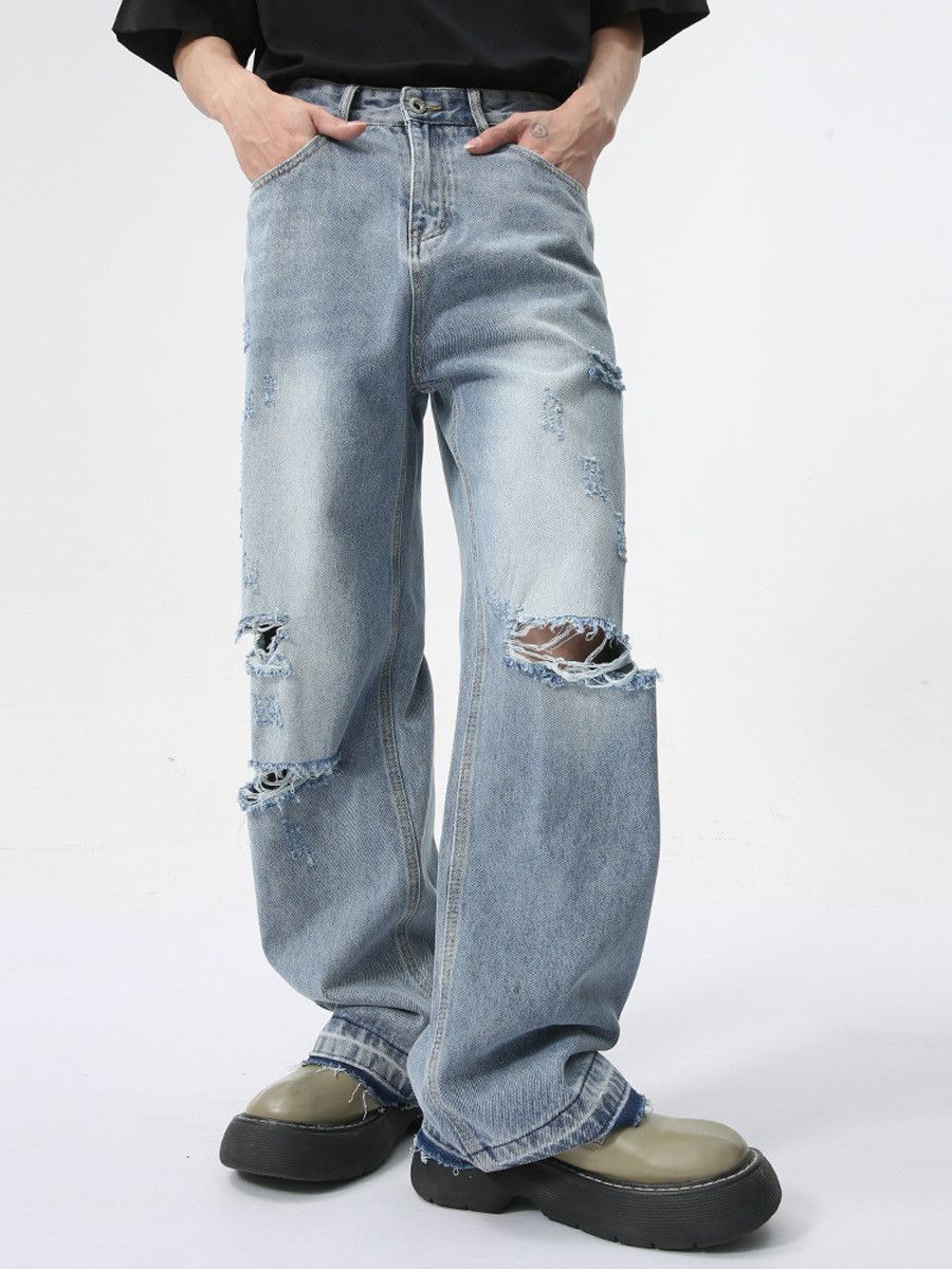 Vintage Men's distressed street style straight leg ripped jeans Size US 32 / EU 48 - 2 Thumbnail