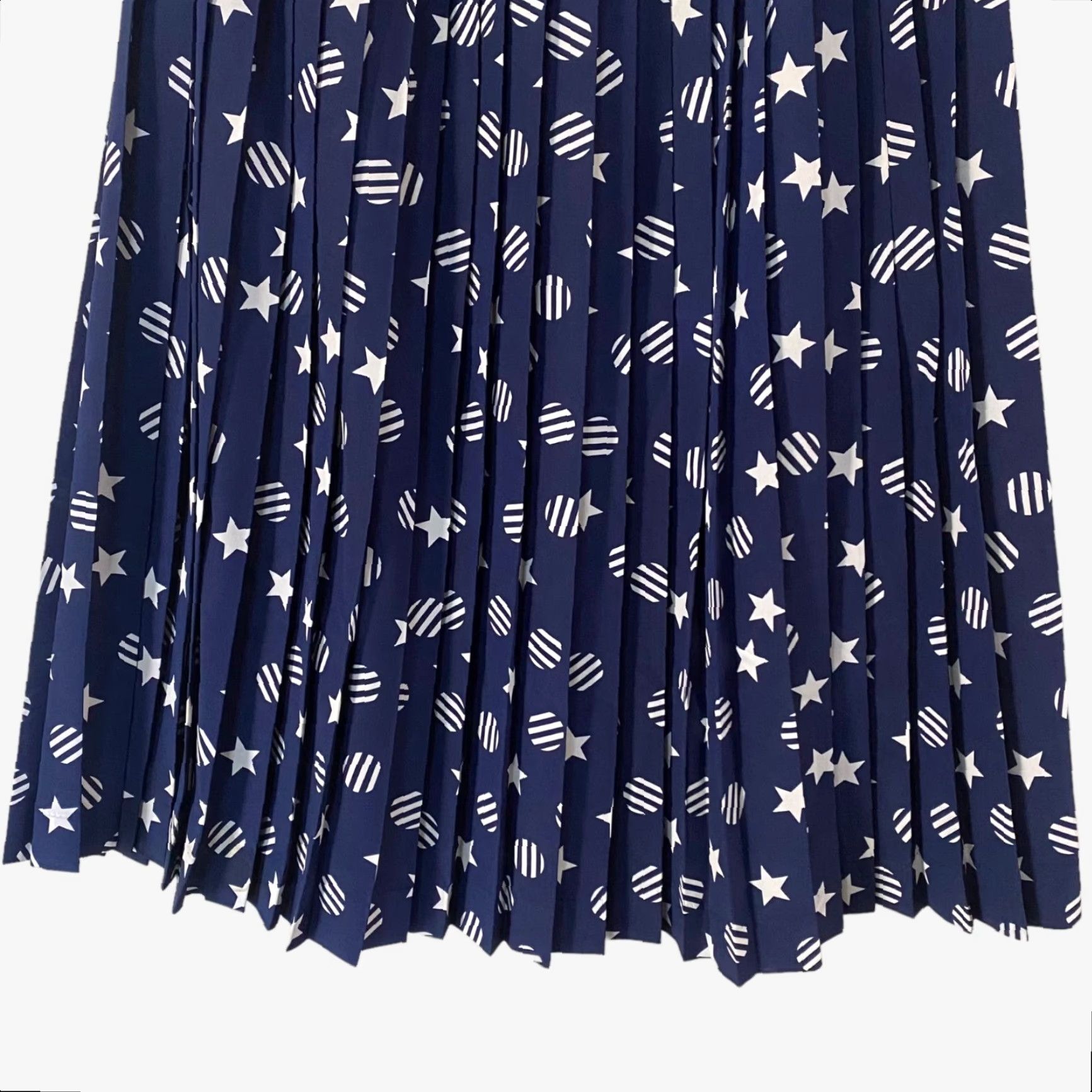 Vintage VINTAGE Castleberry High-Waisted Pleated Midi Skirt Womens 4 Blue Star Print USA Size 27" / US 4 / IT 40 - 6 Thumbnail