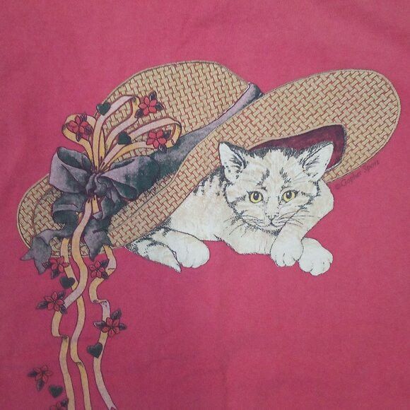Other Vintage 90s Cat Kitten Under Hat T-Shirt Size US L / EU 52-54 / 3 - 1 Thumbnail