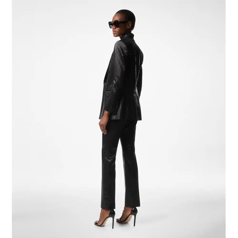 Tom Ford o1loc1c0325 PAW558 Lustrous Lurex Striped Wool Pant in Black Size 26" / US 2 / IT 38 - 3 Thumbnail