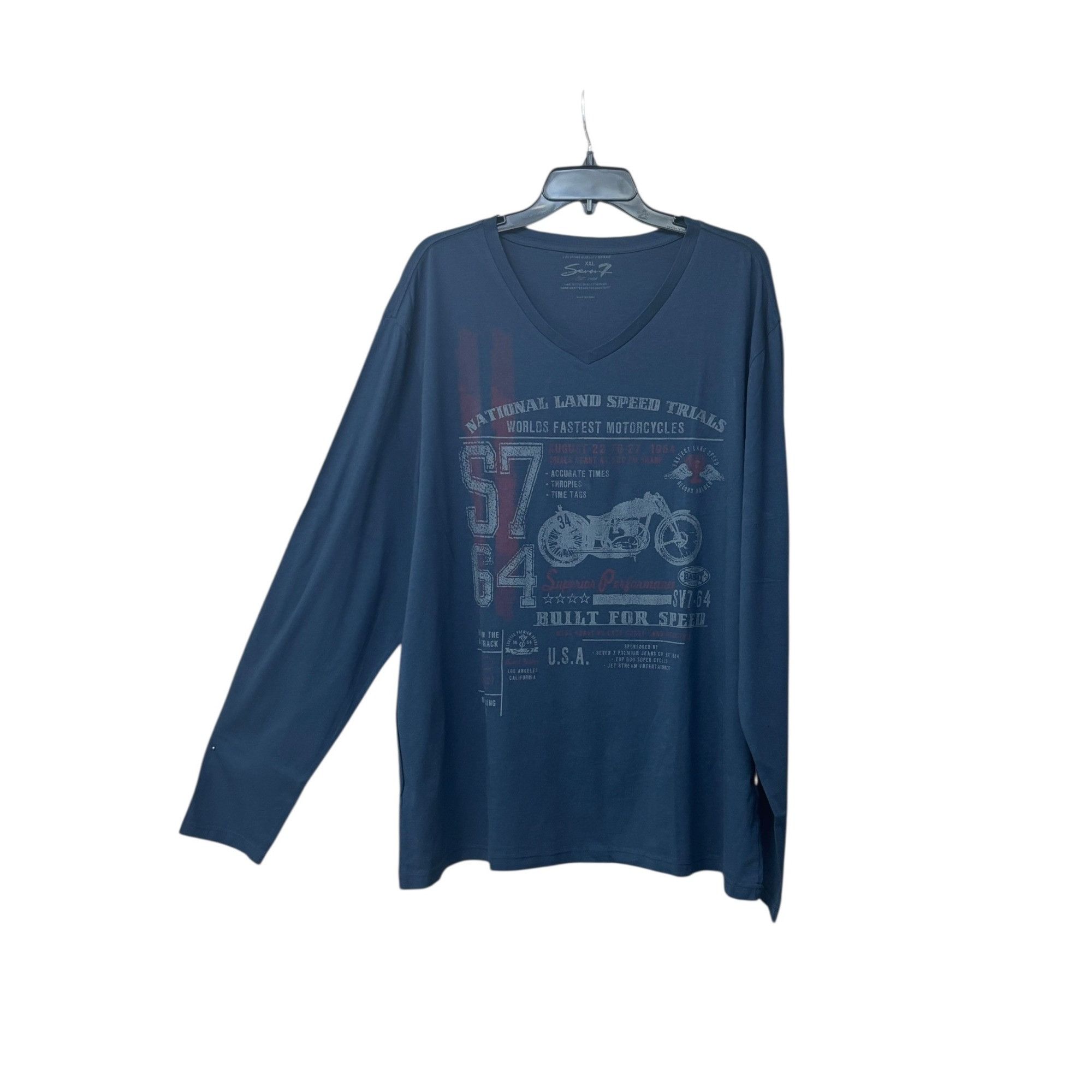 Other Seven7 Men’s V-neck Long Sleeve Graphic Cotton Tee, Indigo, Size US XL / EU 56 / 4 - 9 Thumbnail