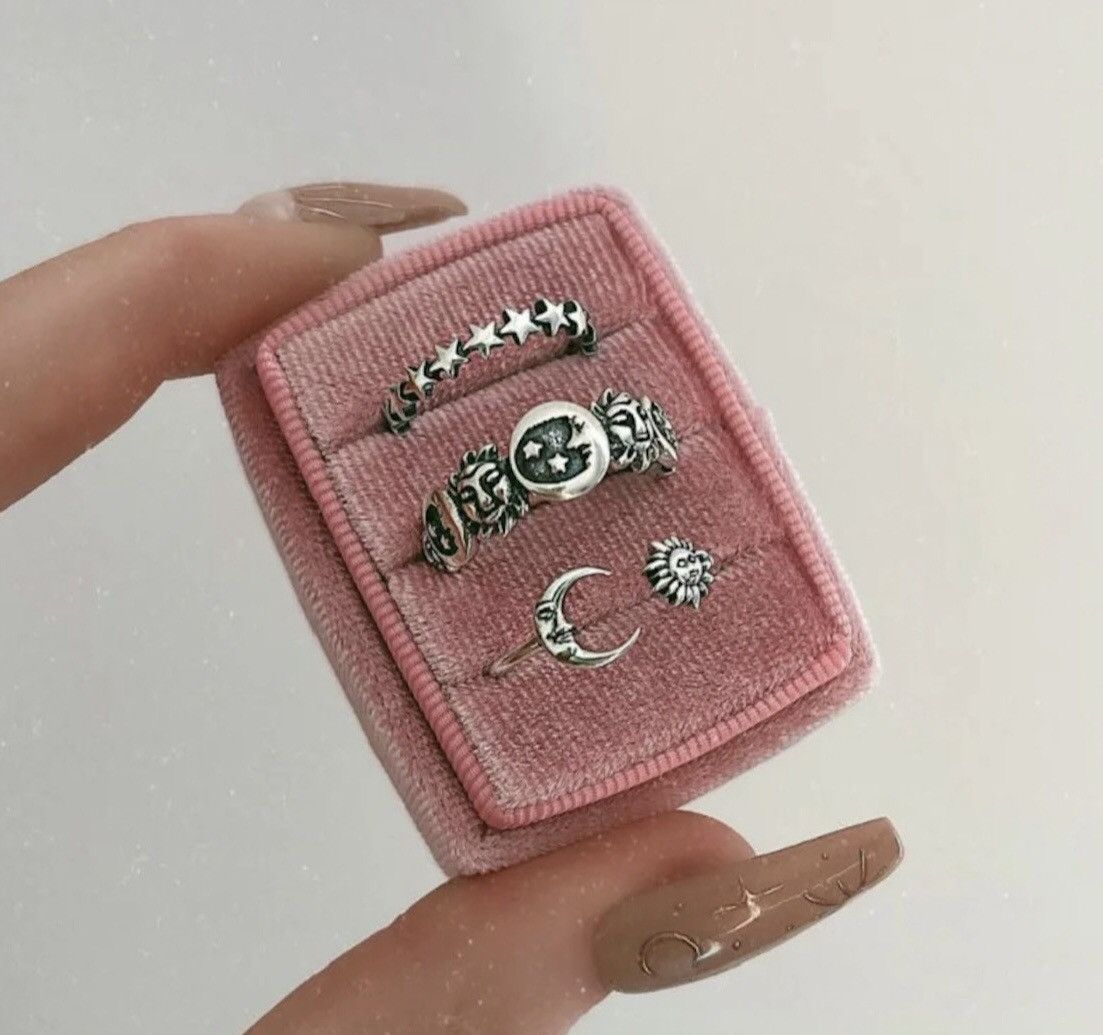 Jewelry 3 Pieces/ Set Moon Stars Adjustable Ring Size ONE SIZE - 2 Thumbnail