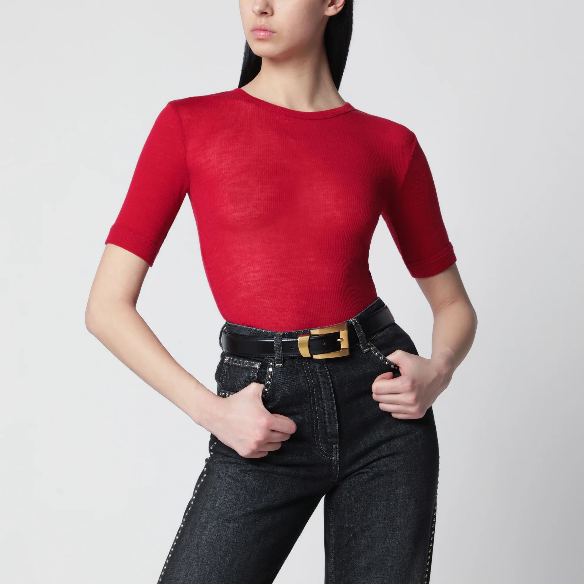 Versace o1d2blof0426 Wool T-Shirt in Red Size M / US 6-8 / IT 42-44 - 1 Thumbnail