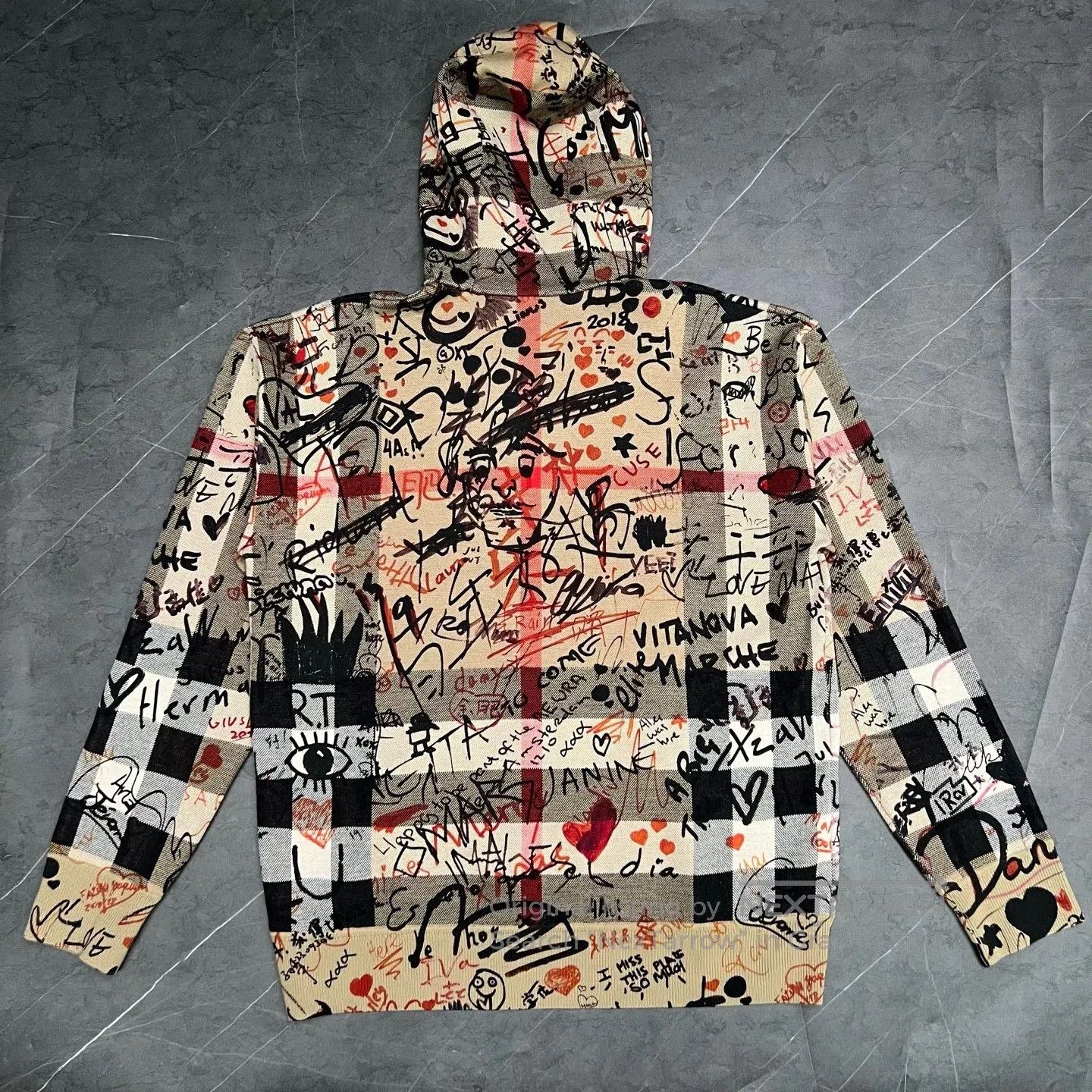 Burberry Burberry Graffiti Check Wool Knit Hoodie| Size US L / EU 52-54 / 3 - 2 Thumbnail