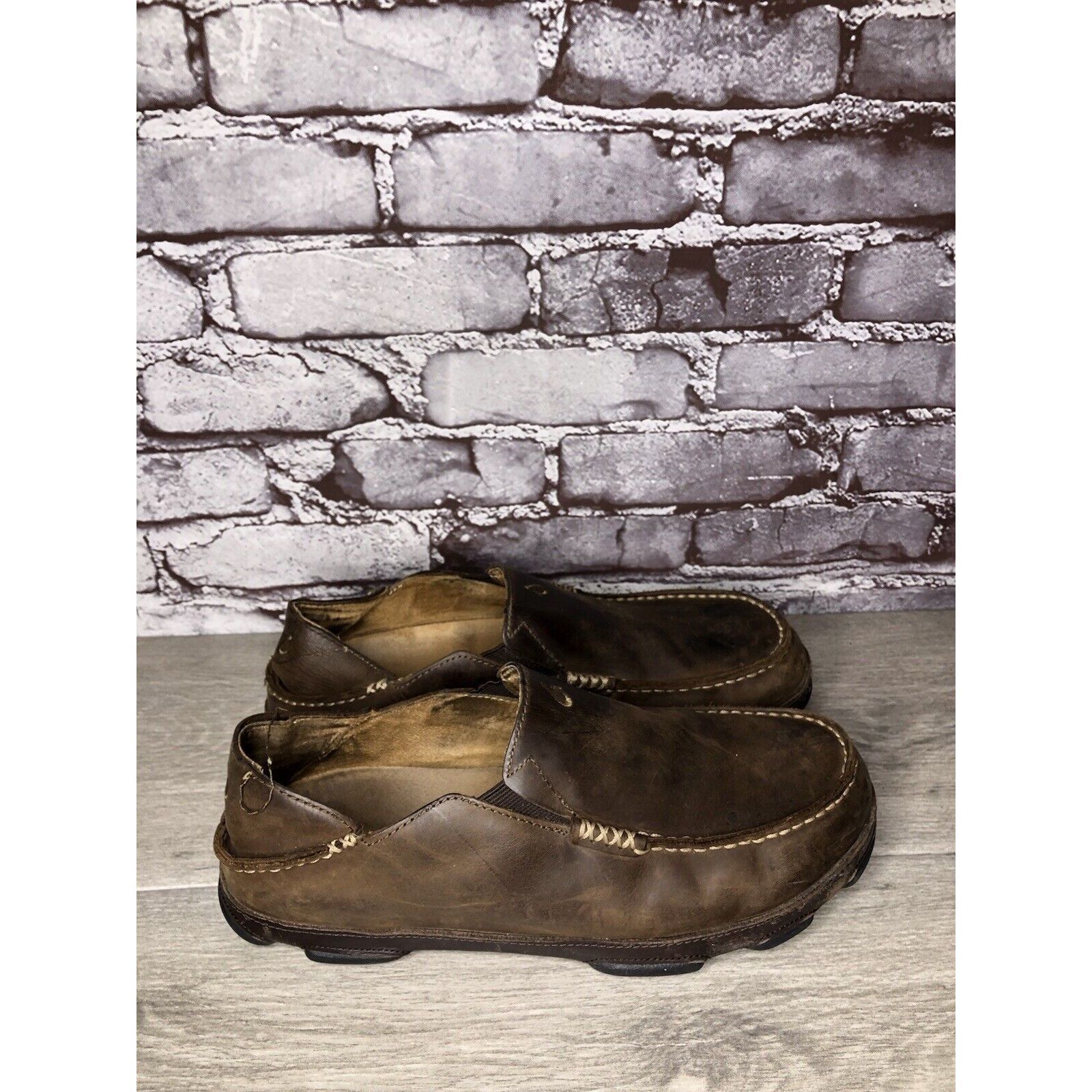 Olukai OluKai Moloa Brown Leather Casual Drop Heel Loafers Shoes Me Size US 10 / EU 43 - 23 Thumbnail
