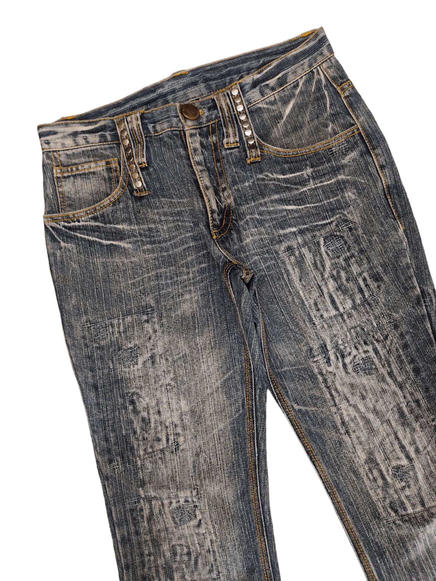 If Six Was Nine Flare Jeans FS Studded Distress Faded Boot Cut Y2k Mudmax Size US 30 / EU 46 - 5 Thumbnail