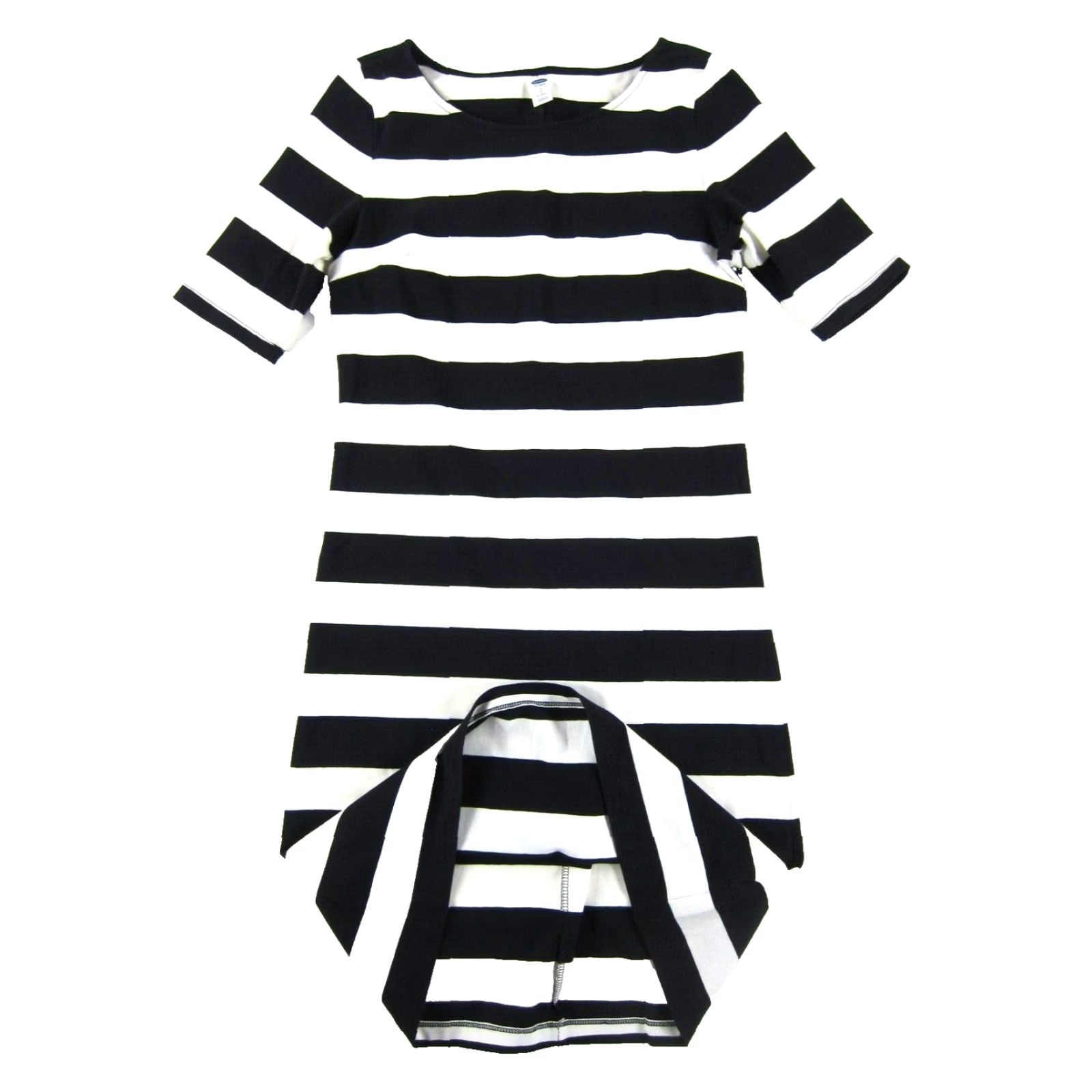 Old Navy Old Navy Cotton Stretch White Black Stripe Short Sleeve Tunic Shift Dress S Tall Size 28" / US 6 / IT 42 - 6 Thumbnail