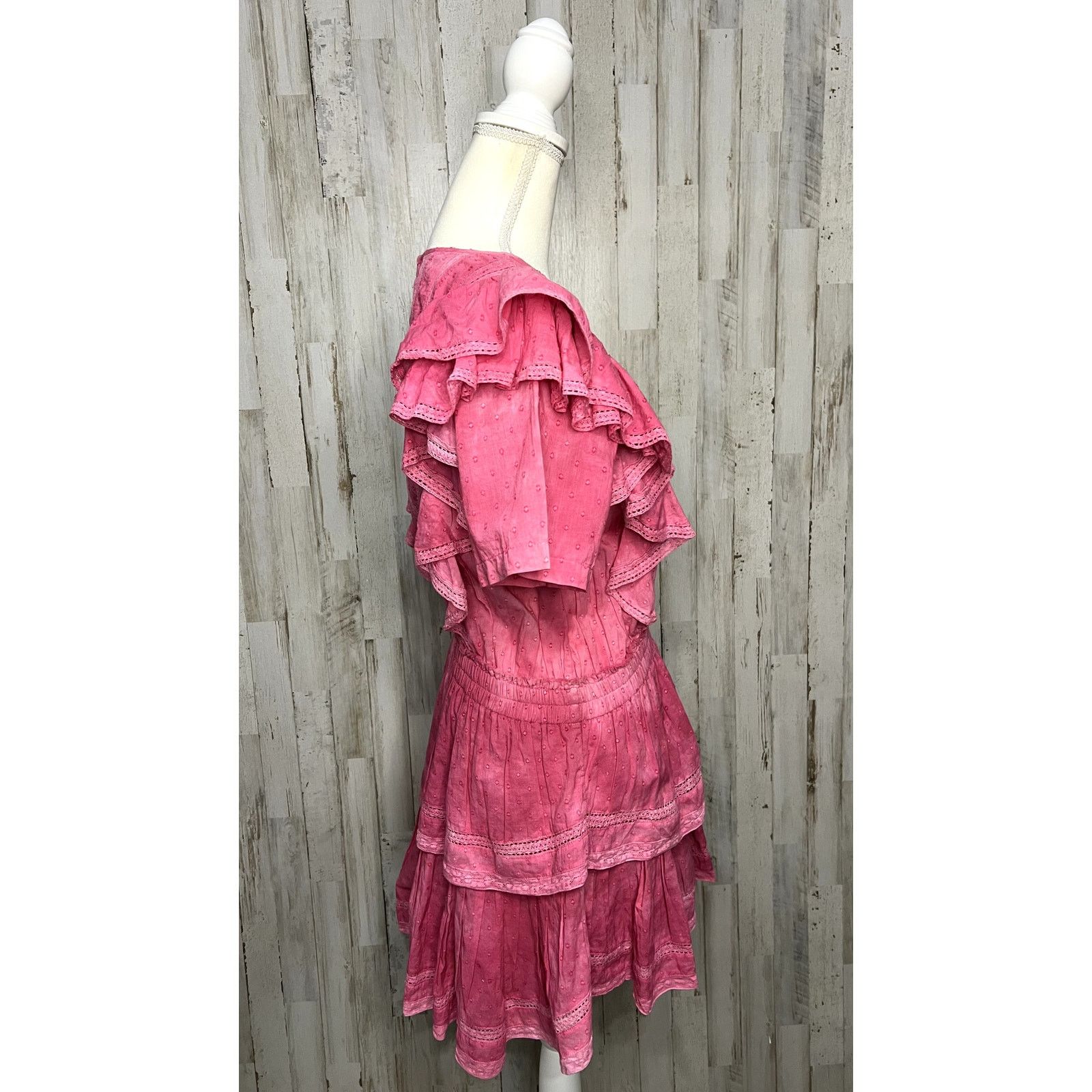 LoveShackFancy LoveShackFancy Natasha Mini Dress Women's Large Pink Ruffle Size L / US 10 / IT 46 - 3 Thumbnail