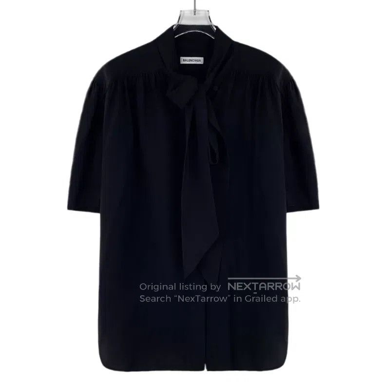 Balenciaga Balenciaga Black tie bow mulberry silk short sleeve shirt Size XS / US 0-2 / IT 36-38 - 1 Thumbnail