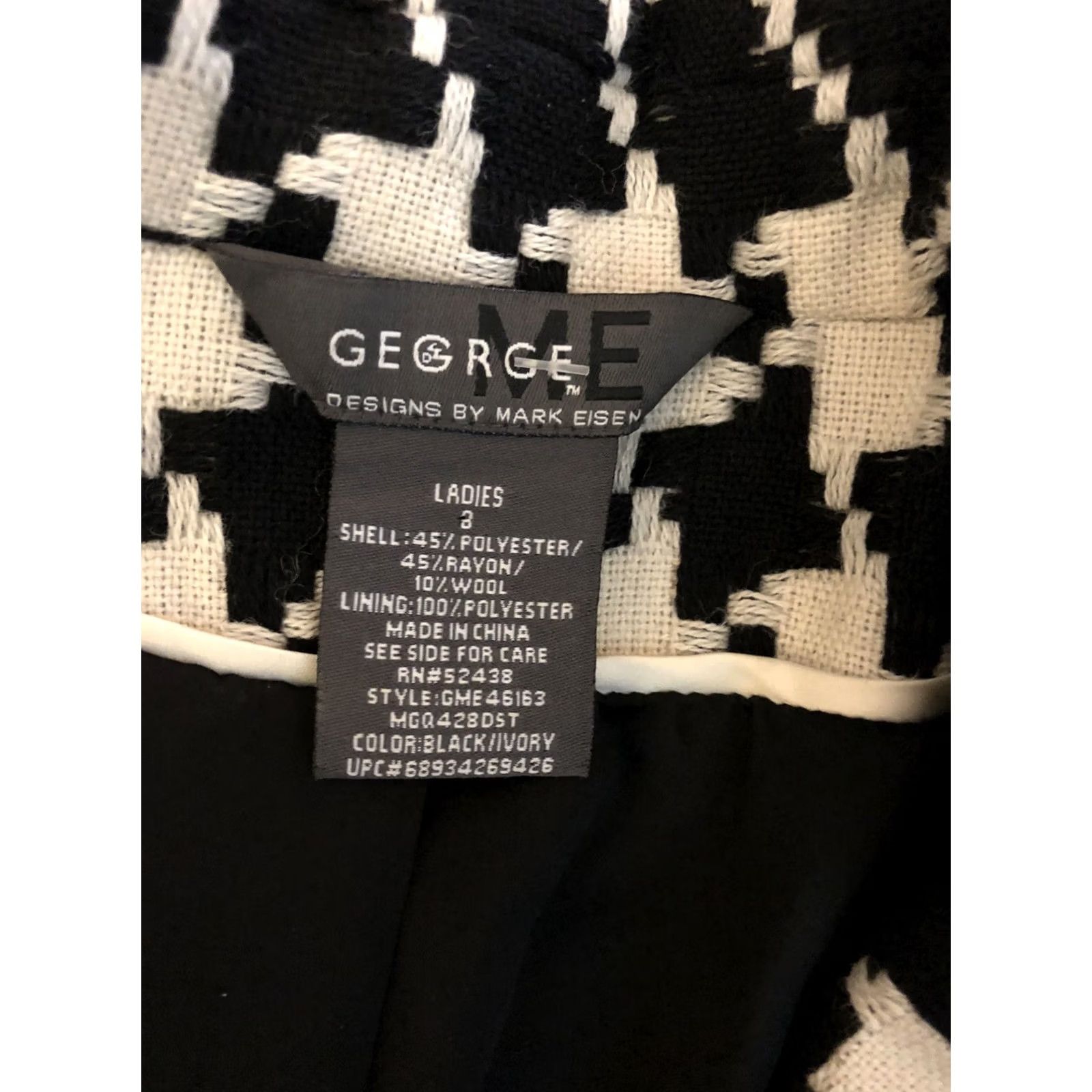Vintage VINTAGE George By Mark Eisen Blazer 8 Blk/Ivory Houndstooth 2 Button Notch Collar Lined Short Jacket Womens Size M / US 6-8 / IT 42-44 - 4 Thumbnail