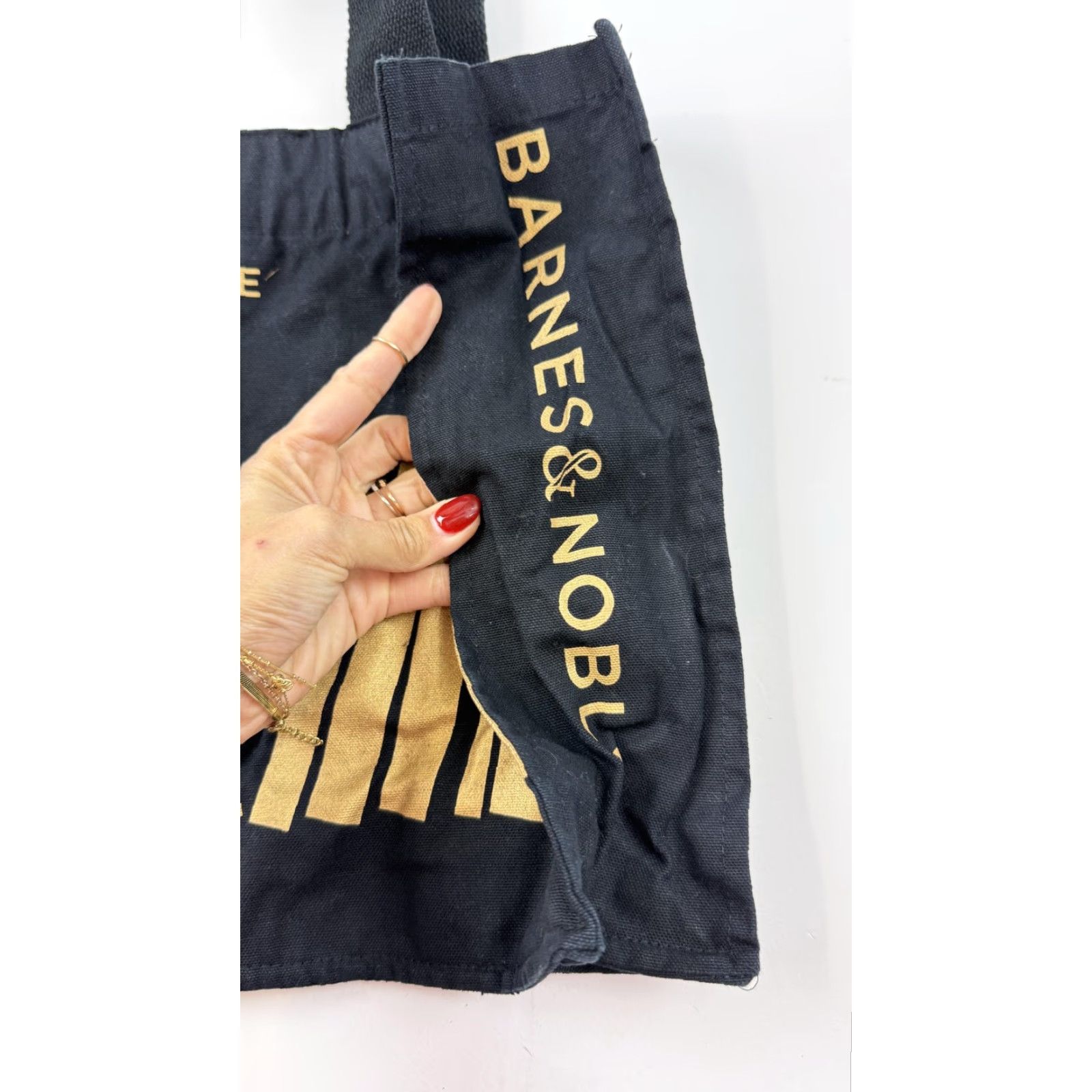 Vintage Barnes & Noble Tote Bag Black Gold Ampersand Books Reusable Bookstore Shopper Size ONE SIZE - 3 Thumbnail