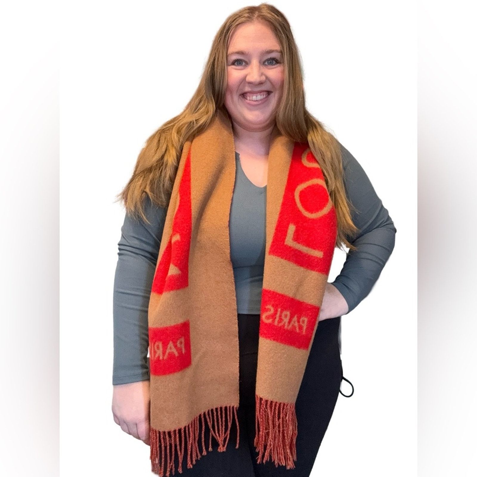 Louis Vuitton Louis Vuitton Red & Camel Double Sided 100% Cashmere Scarf Size ONE SIZE - 1 Thumbnail