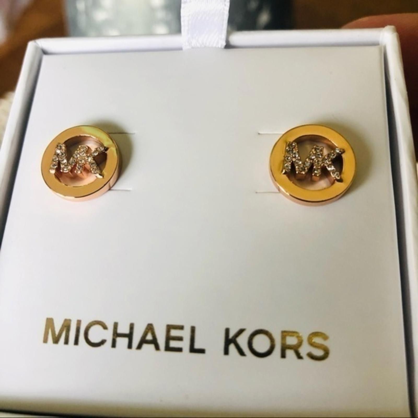 Michael Kors Michael Kors Rose Gold MK Crystal Logo Stud Earrings NWT Size ONE SIZE - 3 Thumbnail