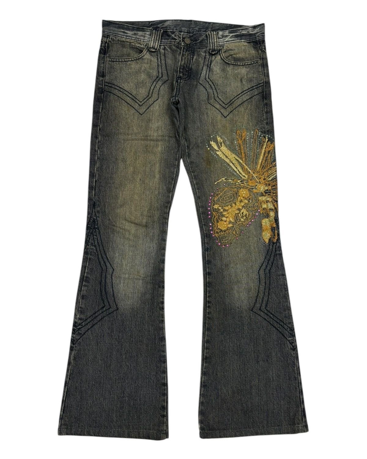 If Six Was Nine 🔥TORNADO MART DRAGONFLY EMBROIDERY FLARED JEANS Size US 32 / EU 48 - 7 Thumbnail