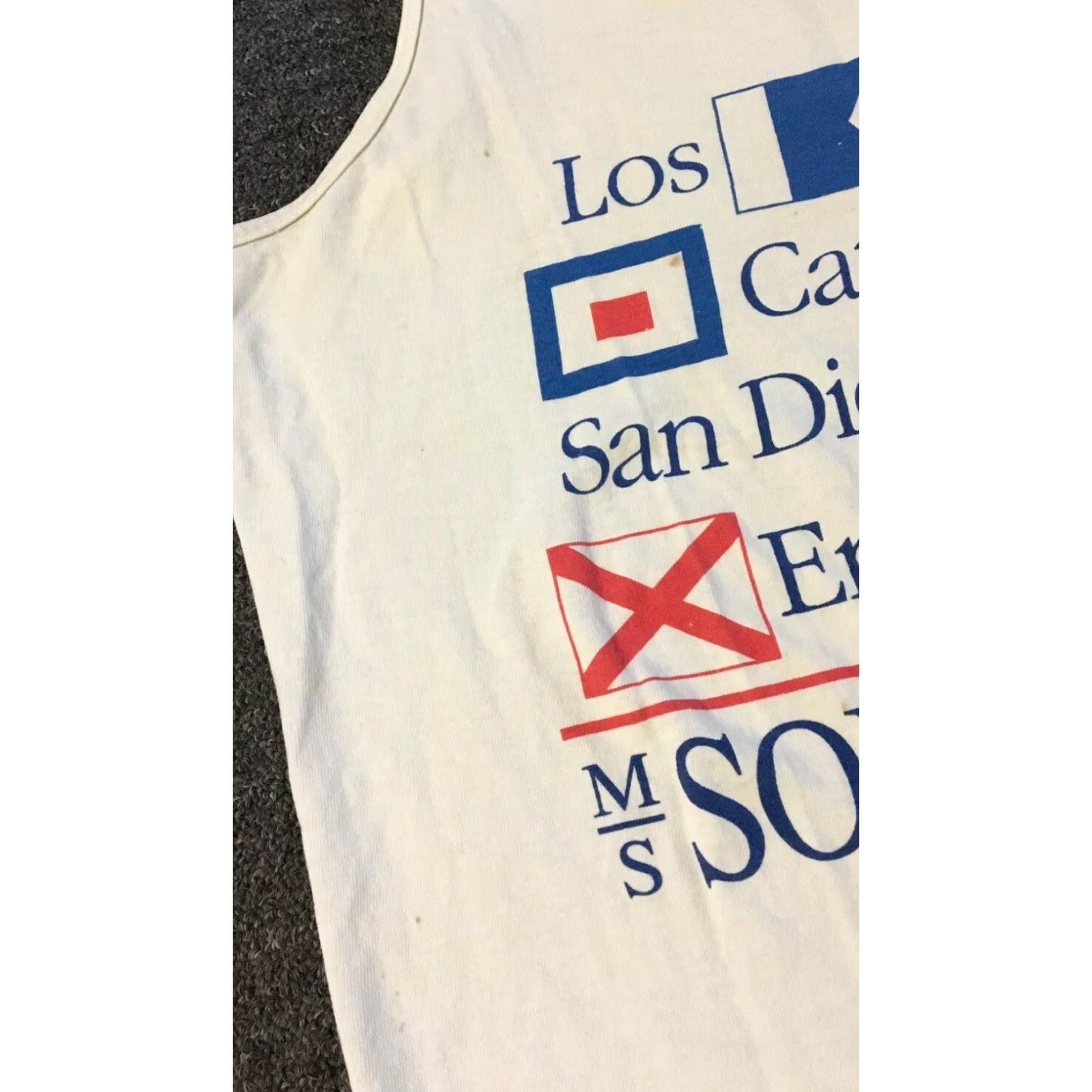 Fruit Of The Loom VINTAGE M/S Southward Tank Top L White Graphic Tee Men Sleeveless 90s Cruise Sailing Nautical Tropical USA Size US L / EU 52-54 / 3 - 6 Thumbnail
