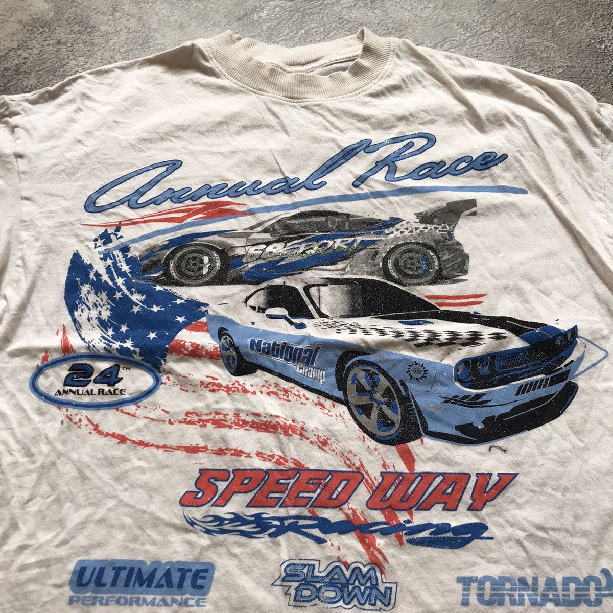 Vintage Vintage 90s Racing Graphic Tee Sun Faded Streetwear Boxy M Size US M / EU 48-50 / 2 - 3 Thumbnail