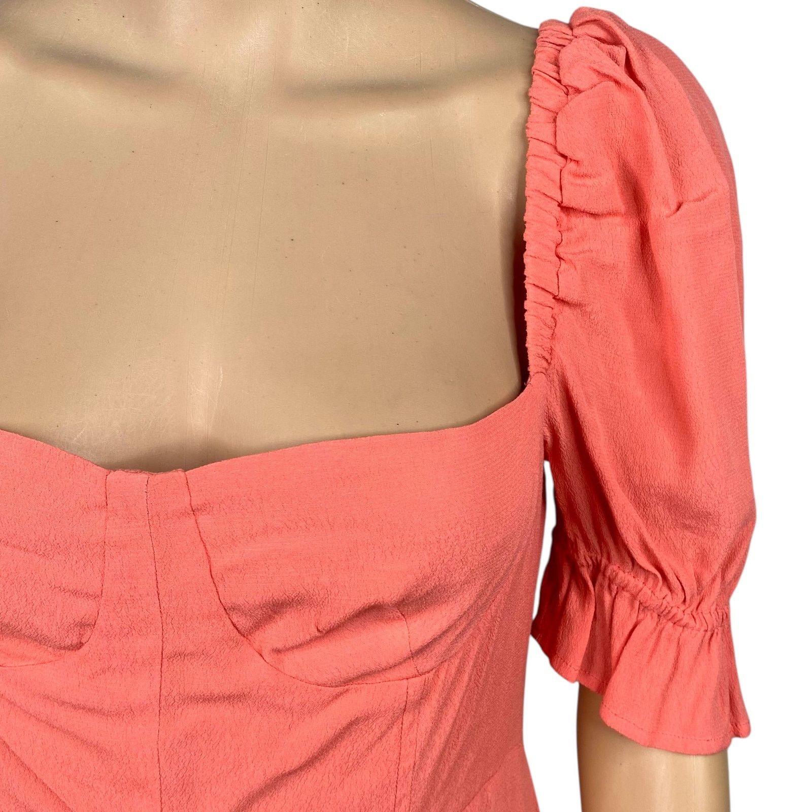WeWoreWhat We Wore What Coral Pink Puff Sleeve Midi Dress - Size 6 Size M / US 6-8 / IT 42-44 - 5 Thumbnail
