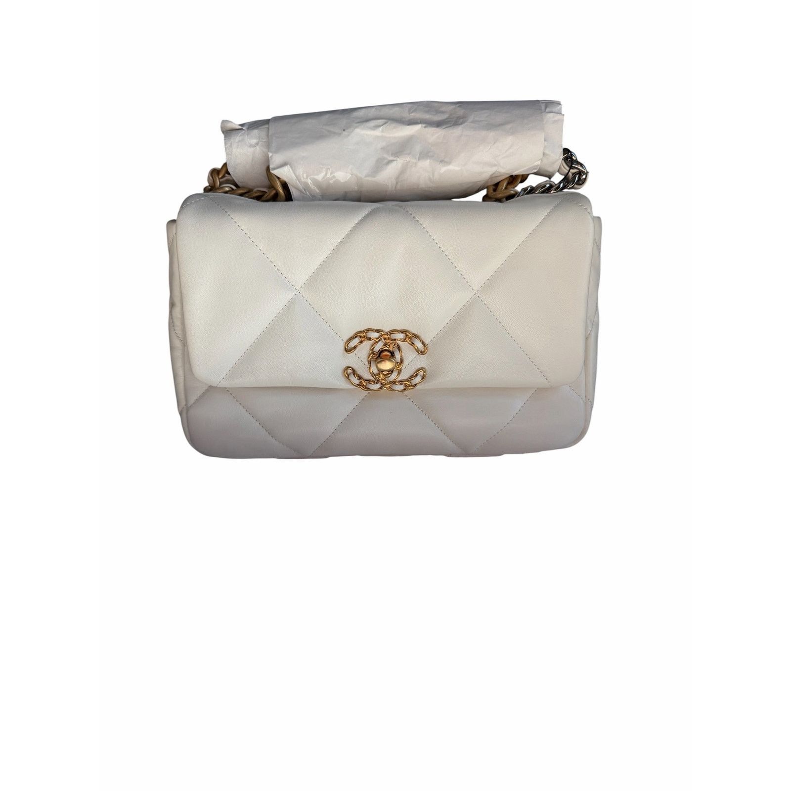 Chanel Chanel medium 19 flap bag white lambskin gold & silver tone Size ONE SIZE - 3 Thumbnail